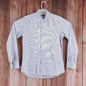 Suitsupply Mens Size 40 15.75 White Blue Striped Long Sleeve Button Up Shirt